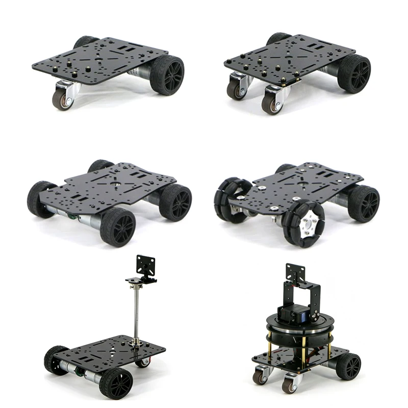 2WD 3WD 4WD Alle Arten von Fahrzeugchassis 310 Encoder-Motor Gummi-Lenkrolle 2 Dof Rotierendes Gimbal
