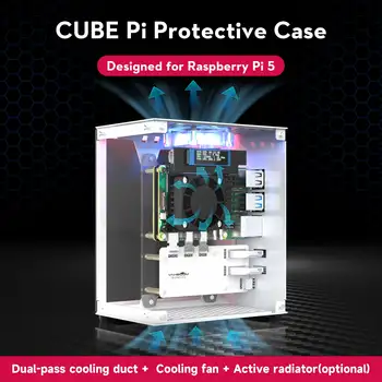 Raspberry Pi 5 Gehäuse-Schutzkit mit Kühlventilator, RGB-Farblicht und 0,96-Zoll-Bildschirm