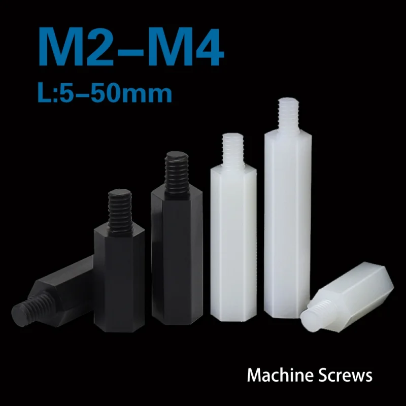 Stecker auf Buchse, weiß/schwarz, PCB-Nylon-Abstandshalter, M2, M2,5, M3, M4*L, 6 Säulen