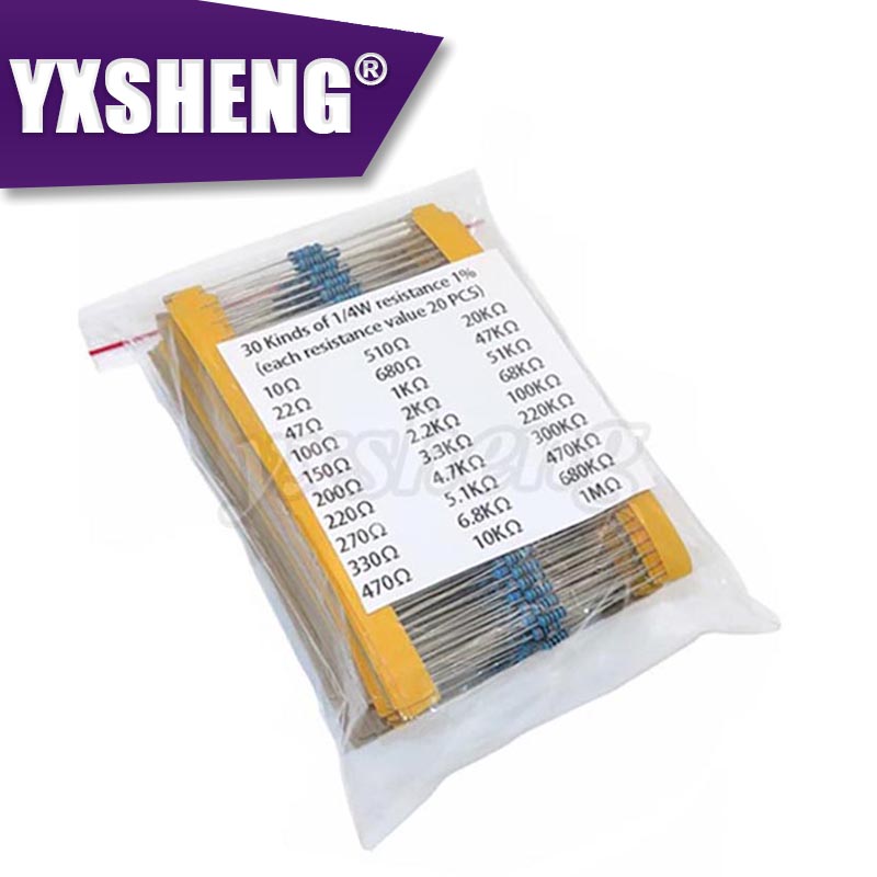30 Arten 1/4 W Widerstand 1 % Metall Film Widerstand Pack Assorted KIT Set1 K 10 K 100 K 220 Ohm 1 M