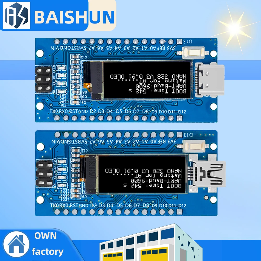 Nano V3.0 Entwicklungsboard ATmega328P CH340C 0,91''weißes OLED-Display 128*32 für Arduino Nano V3.0 MINI USB