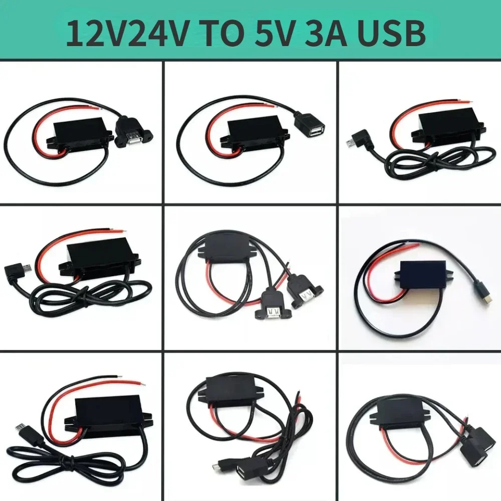 12V24V auf 5V 3A DC-DC USB Step Down Spannung Netzteil Ausgang Adapter 15W Auto Power Converter mit Reverse