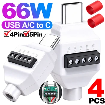 USB-C Lötloser Adapter USB Typ C Stecker Klemmenblock Daten-Schnellladeanschluss 4-Pin 5-Pin