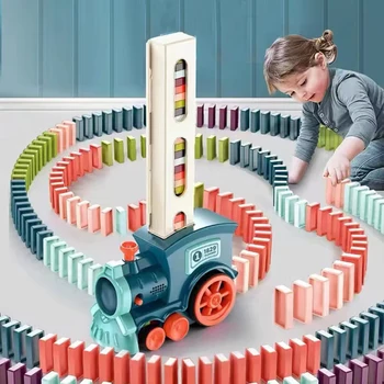 Domino-Zug für Kinder, automatisches Verleggen von Elektroautos, buntes Dominosteinen-Set, Ziegelblöcke, Kits