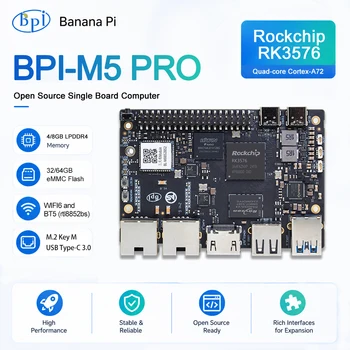Banana Pi BPI-M5 Pro Rockchip RK3576 4GB LPDDR4 64GB eMMC ARM Mali G52 MC3 GPU 6 TOPs SBC Entwicklungsboard