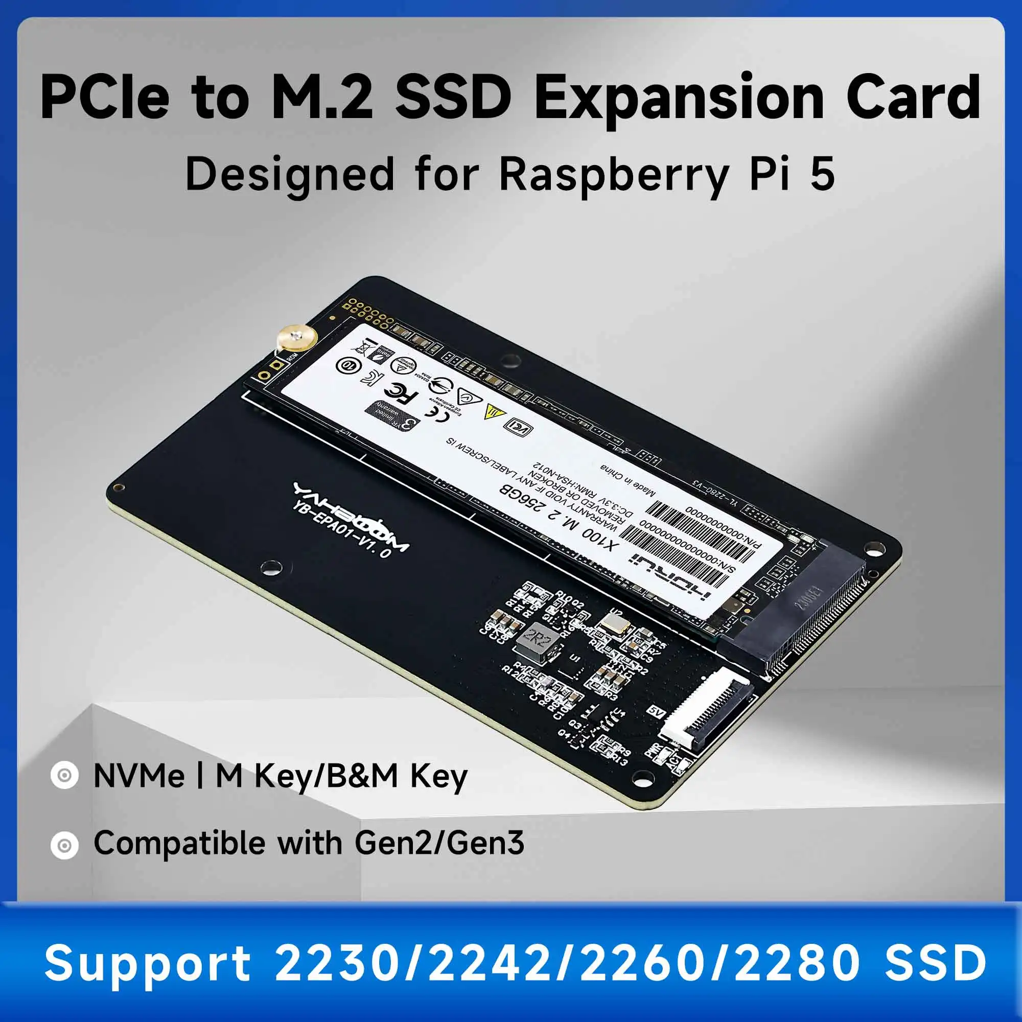 Raspberry Pi 5 Dediziertes PCIE zu M.2 NVME SSD Solid State Drive-Erweiterungskarte 2230 2242 2260 2280