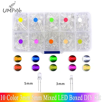 3mm 5mm LED Diode Assorted Kit Weiß Grün Rot Blau Gelb Orange F3 F5 Licht Emittierende DIY led lichter Dioden