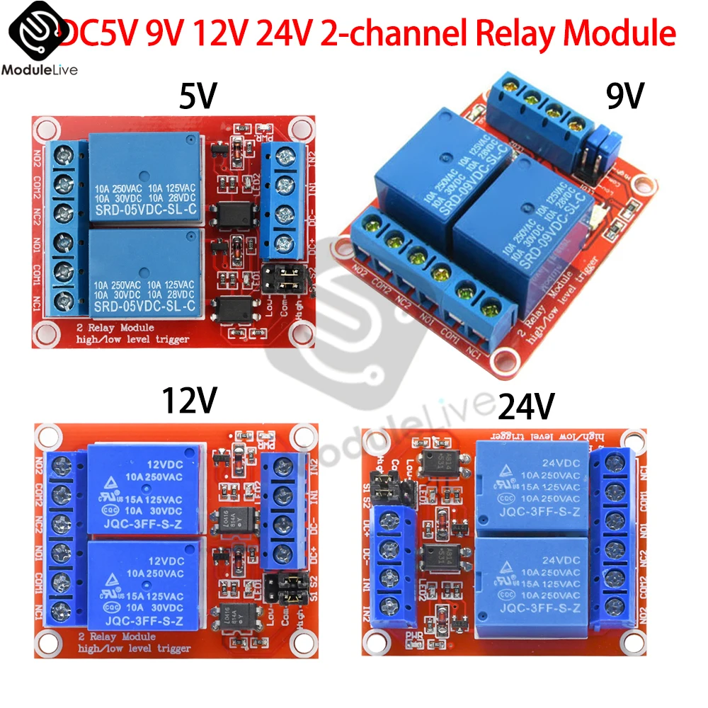 2-Kanal-Relaismodul DC 5 V 9 V 12 V 24 V High- und Low-Level-Trigger-Relaissteuerung