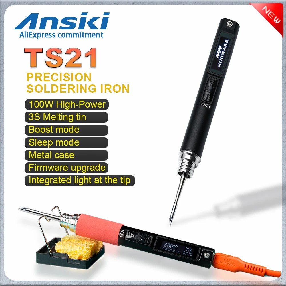 MINIWARE TS21 Präzisions-Lötkolben Einstellbare Temperatur 100W 100-450 ℃ Schweißlötstation Tragbares