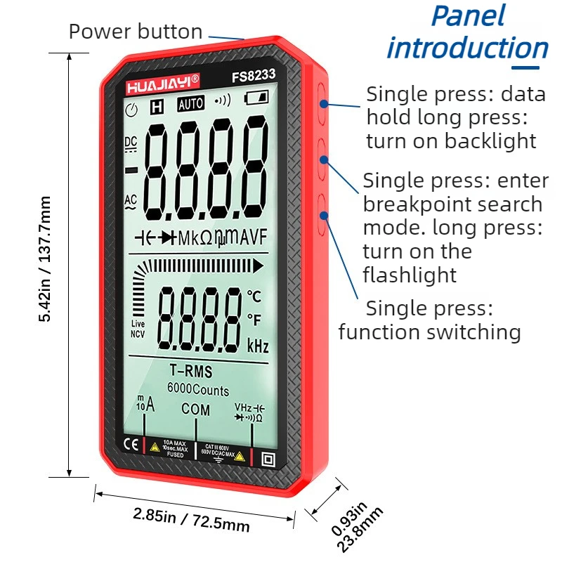 Digitales Multimeter mit 6000 Anzeigen, Smart-Großbildschirm, AC/DC – Bild 6