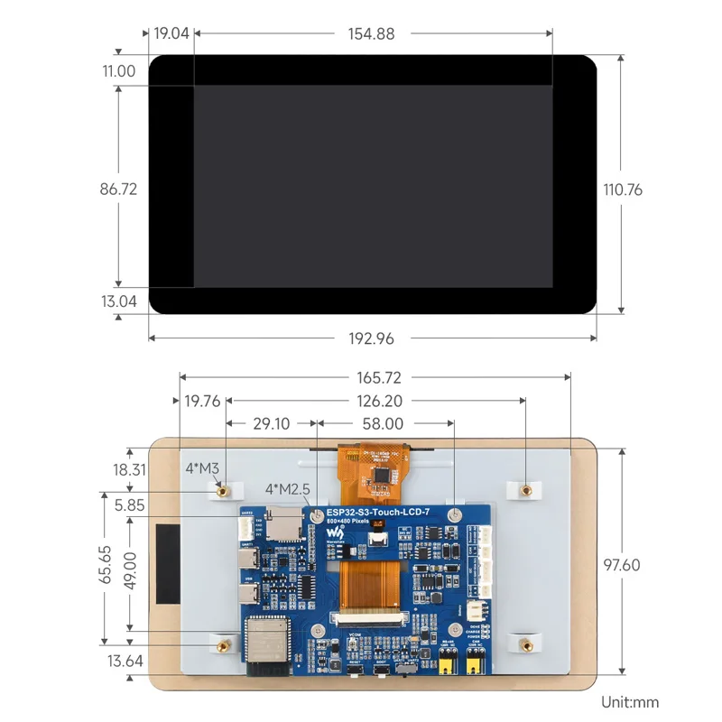ESP32-S3 Entwicklungsboard 7 Zoll Touch Display 800×480 Xtensa LX7 – Bild 2