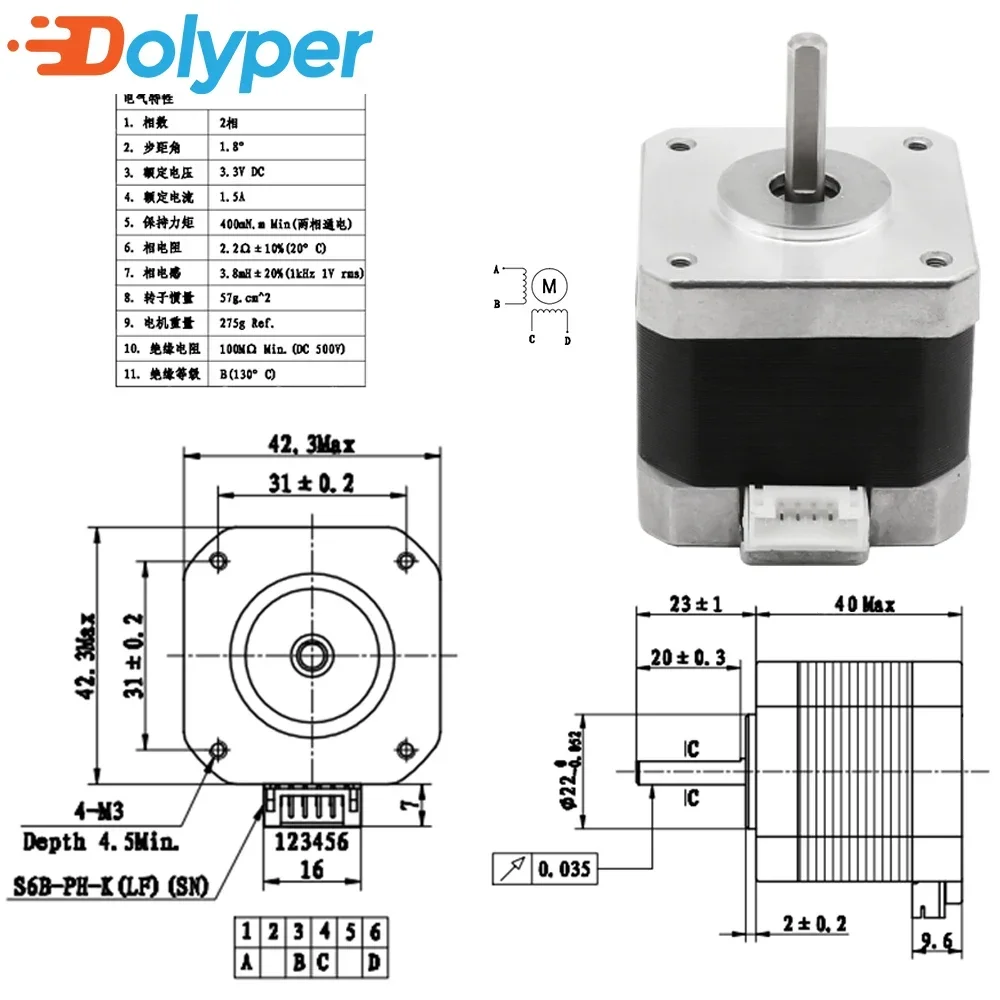 Nema 17 schrittmotor bipolar 1,5a 42ncm 42x42x40mm 1,5 deg 4 drähte – Bild 3
