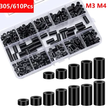 Schwarzes Nylon-Abstandshalter-Set M3 M4, runde Abstandshalter für elektrische Steckdosen, Schalter, Schrauben