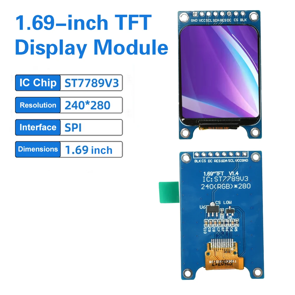 1,69-Zoll-TFT-LCD-Display, LCD mit abgerundeten Ecken, 8-poliges Blue-Board-SPI-Farbdisplay-Modul