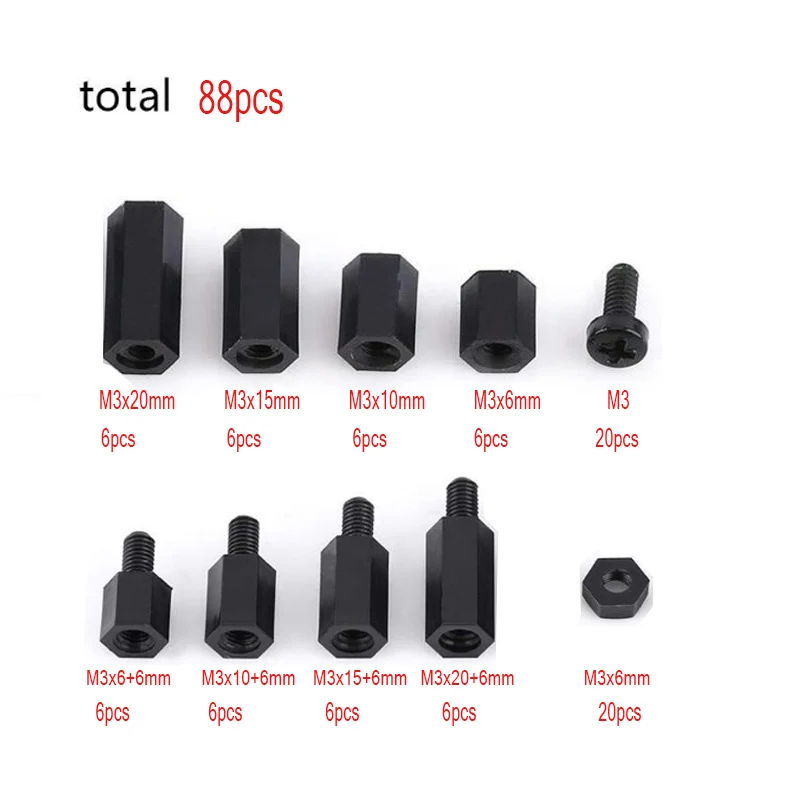 320/300/250pcsM2 M 2,5 M3 Schwarz Kunststoff Nylon Isolierte Hex Standoff Hexagon Säule Spacer Spalte Schraube