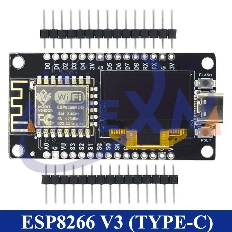 NodeMCU ESP8266 V3 Entwicklungsboard mit 0,96 Zoll OLED-Display CH340 ESP-12F WiFi-Modul TYPE-C USB