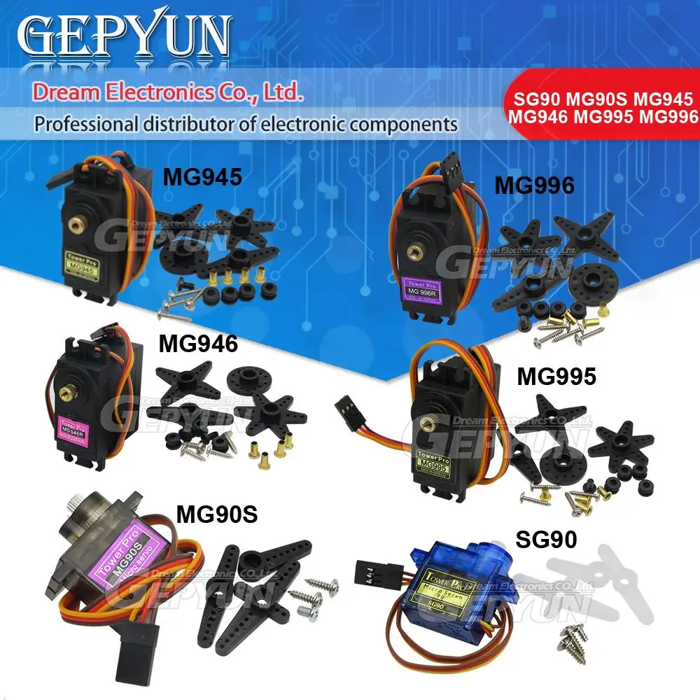 SG90 MG90S MG945 MG946 MG995 MG996 180-Grad-Servo-Metallgetriebe für Modellhubschrauber-Boot für Arduino UNO