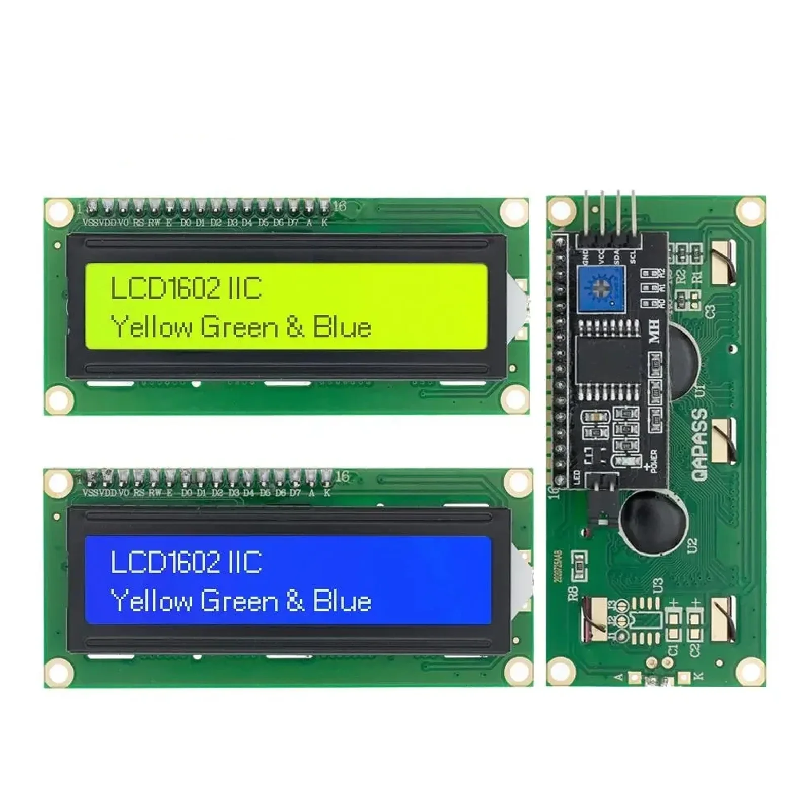 LCD1602+I2C Modul Blauer / Gelbgrüner Bildschirm 16x2 Zeichen LCD-Display PCF8574T PCF8574 IIC I2C