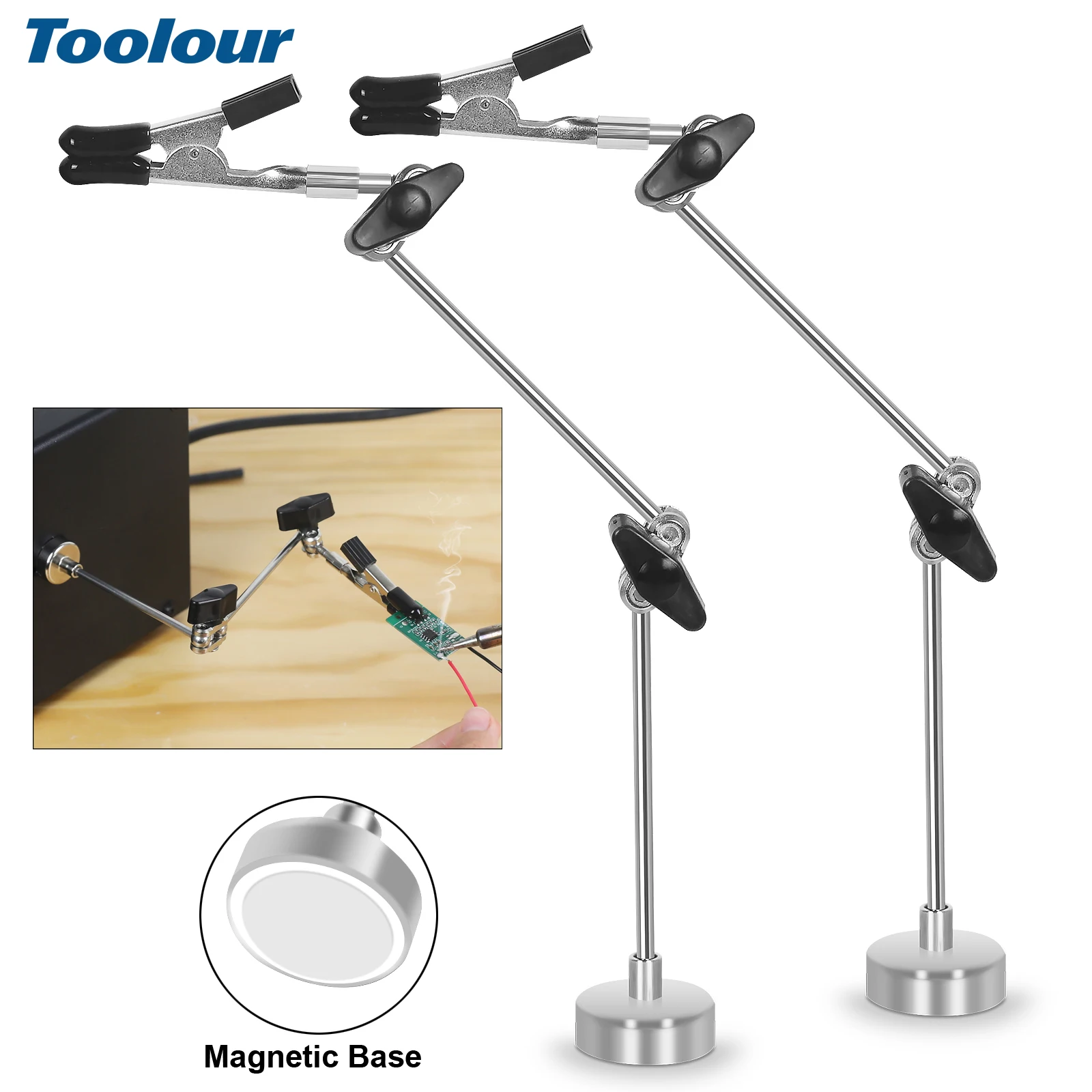 Toolour Löten Dritte Hand Helfende Hände Werkzeug mit Magnetfuß Flexibler Arm Krokodilklemme für PCB/IC/SMD