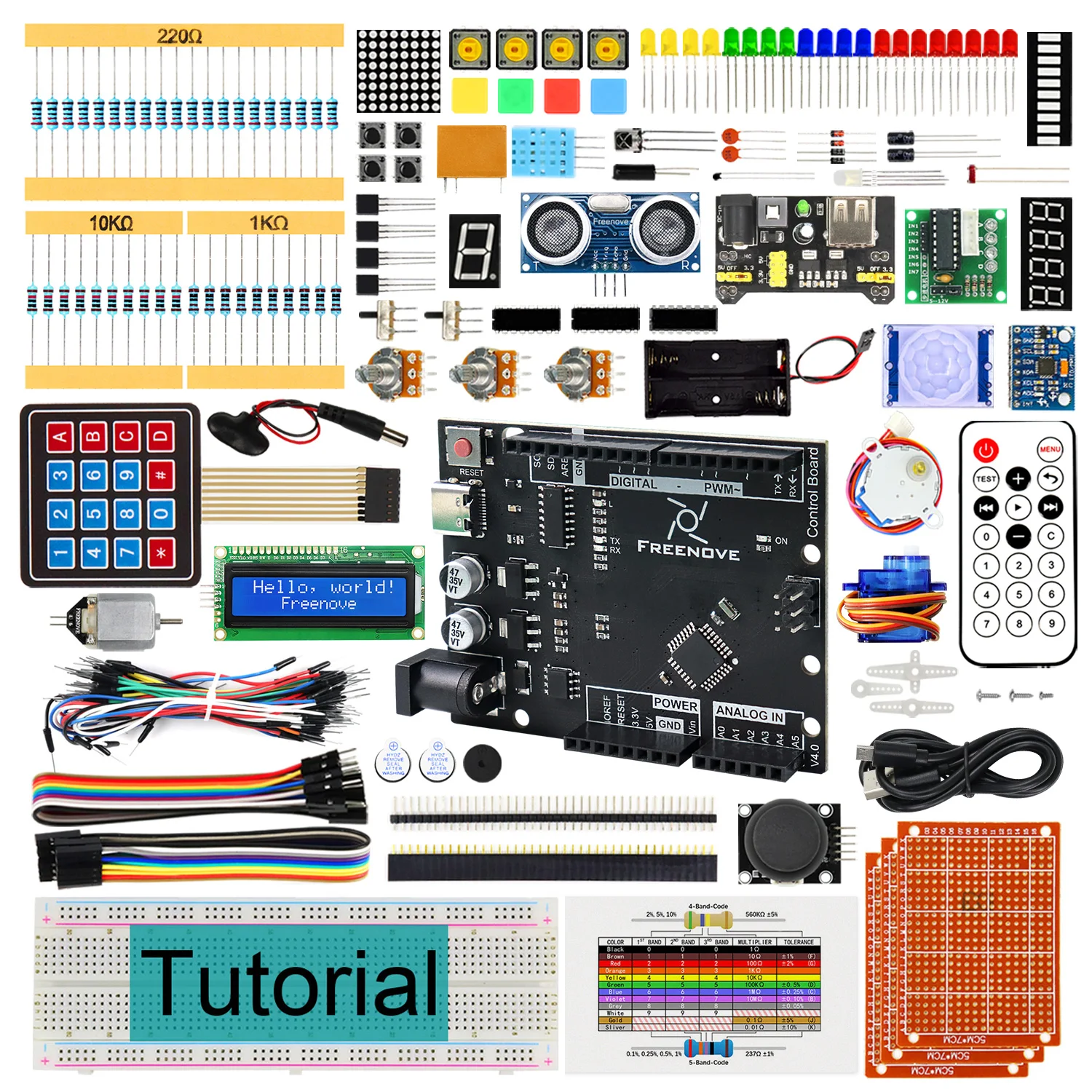 Freenove Ultimate Starter Kit für Arduino UNO R3 V4, 258 Seiten detailliertes Tutorial, 217 Artikel, 57