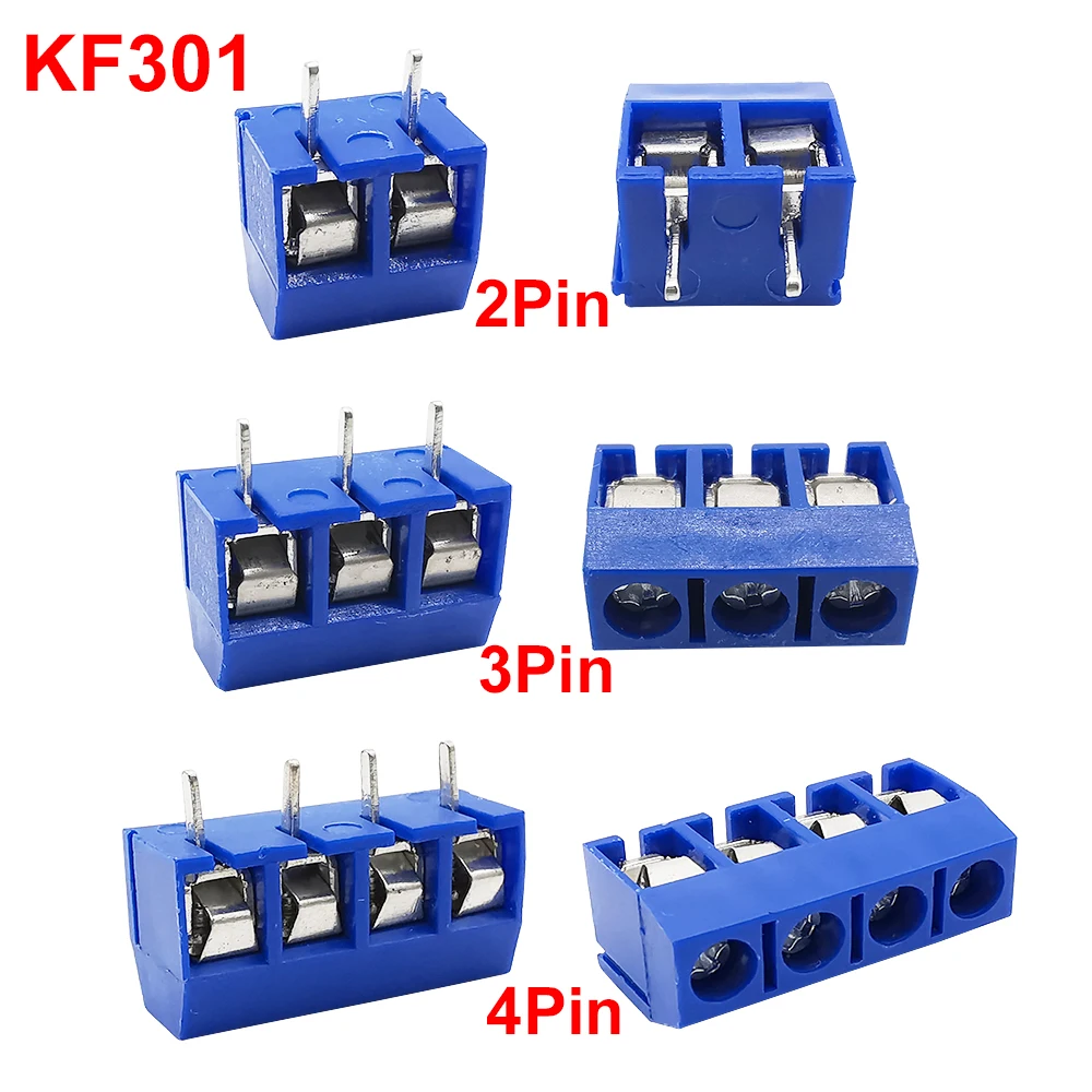 KF301-2P KF301-3P 5 mm PCB-Schraubklemmenblock KF301 2-poliger 3-poliger Drahtverbinder gerade Nadel blau