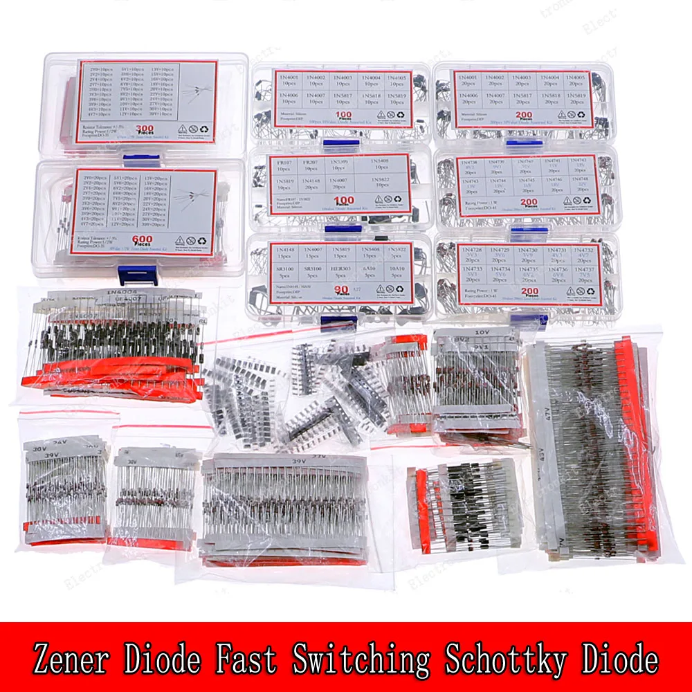 DIP SMD Zenerdiode, schnell schaltbare Schottky-Diode, sortiertes Kit 1N4148 1N4007 1N5819 FR107 FR207 1N5822