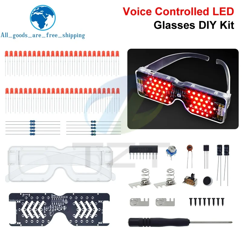 DIY LED-Brille Elektronik-Bausatz DIY Lötprojekt Übungs-Lötset Schallgesteuerte Dioden-Blitzlicht-Brille