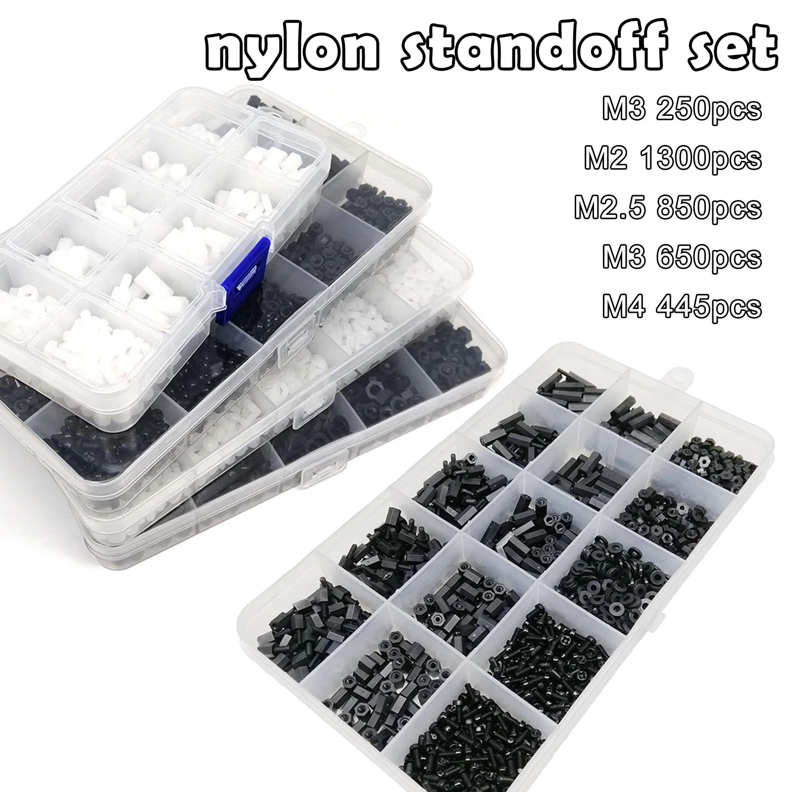 1 Box Kunststoff Nylon Sechskant Abstandshalter Säule Abstandshalter Schraube Mutter Unterlegscheibe Kit Set