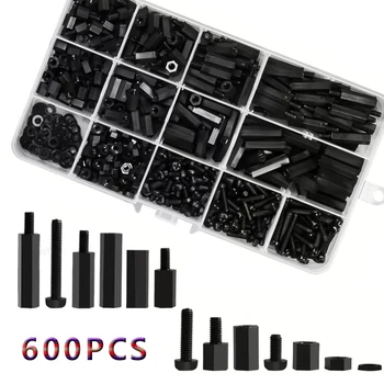 M3 Nylon-Sechskant-Abstandshalter, Schrauben und Muttern Sortiment-Kit, Gewindesäulen (600 Stück)