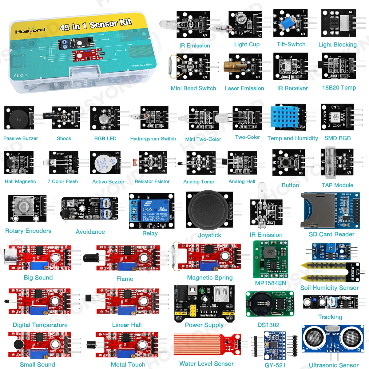45-in-1 Sensor-Modul Starter-Kit Lernset Besser als 37-in-1 Sensor-Kit für Arduino