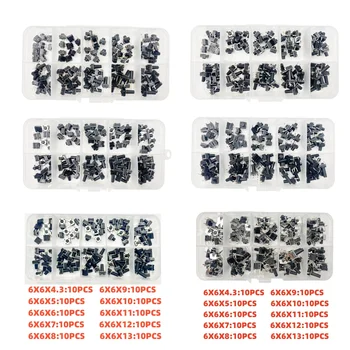 6*6mm Taktile Schalter-Sortiment-Set 4,3-13mm Höhe 2-Pin 4-Pin DIP/SMD Mikro-Drucktaster (100 Stück)