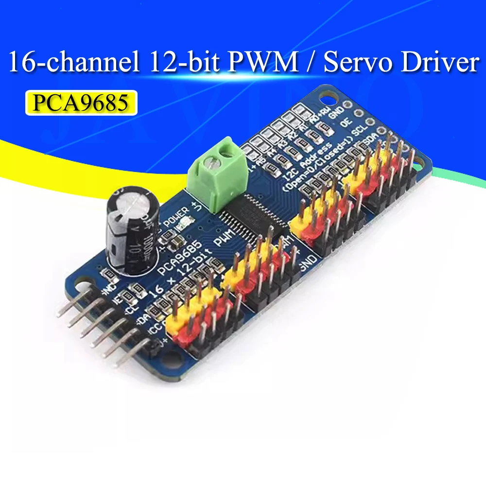 Javino CA9685PW 16-Kanal-Servotreiberplatine I2C Multi-Servo-Controller 4096 Stufen Glatte Winkelverstellung