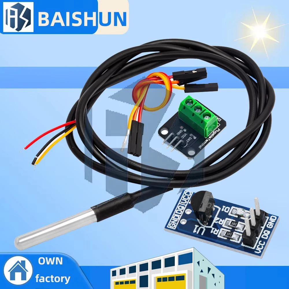 DS18B20 Temperatursensormodul-Kit, wasserdicht, 100 cm, digitales Sensorkabel, Edelstahl-Sondenklemmen-Adapter