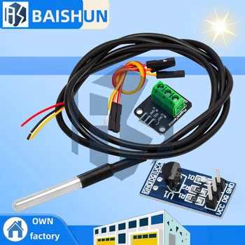 DS18B20 Temperatursensormodul-Kit, wasserdicht, 100 cm, digitales Sensorkabel, Edelstahl-Sondenklemmen-Adapter