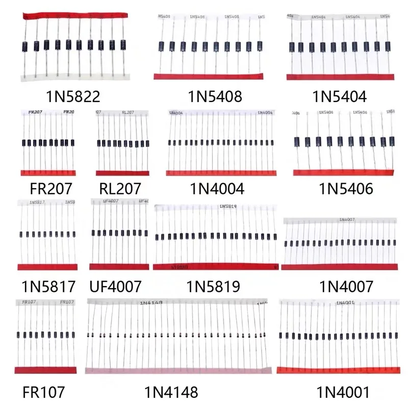 14-Werte-Schottky-Dioden-Sortiment-Set mit schneller Schaltung 1N4001 1N4004 1N4007 1N5408 UF4007 FR207 1N5817