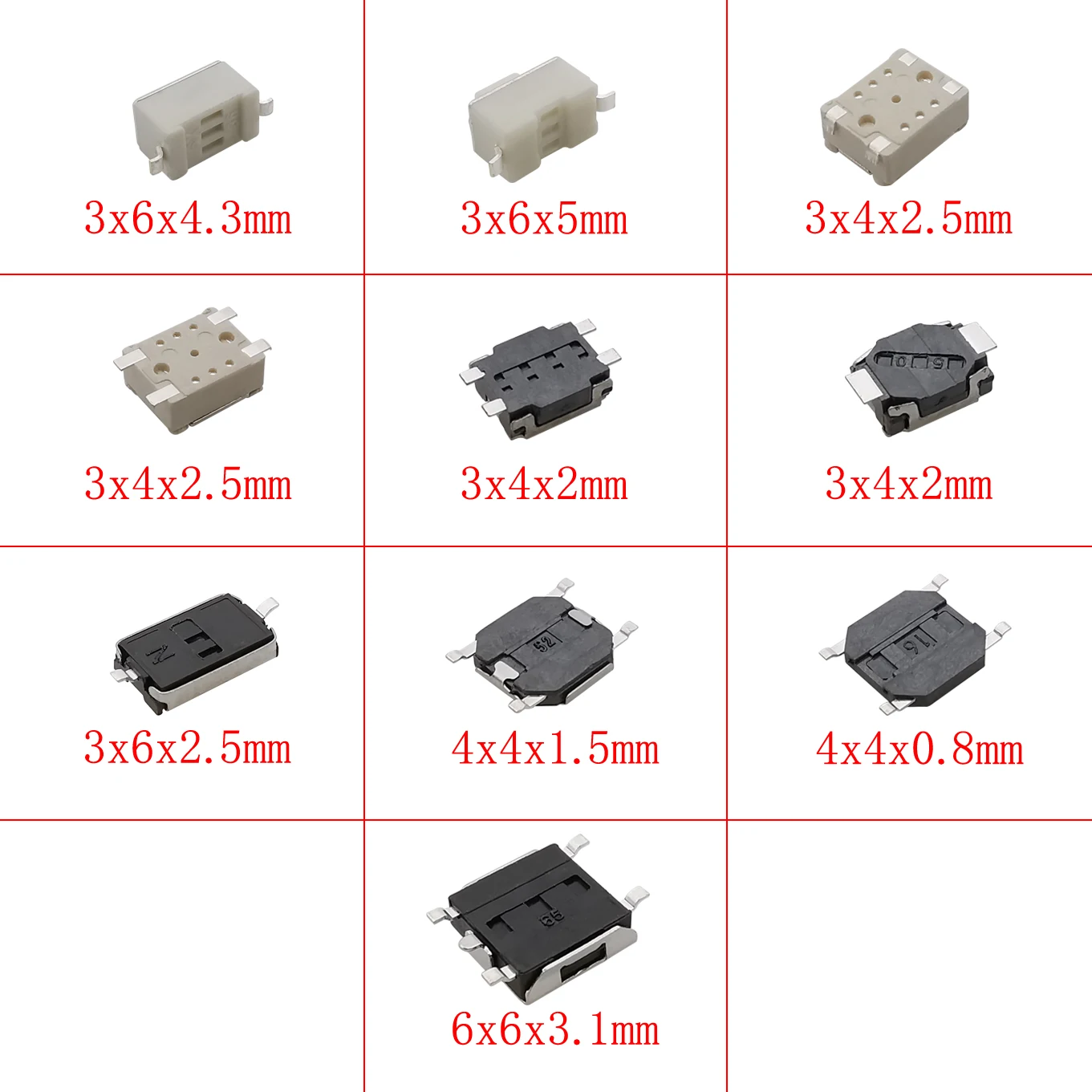Taktiler Druckknopf schalter 10 Typen smt smd Auto (250 Stück) – Bild 5