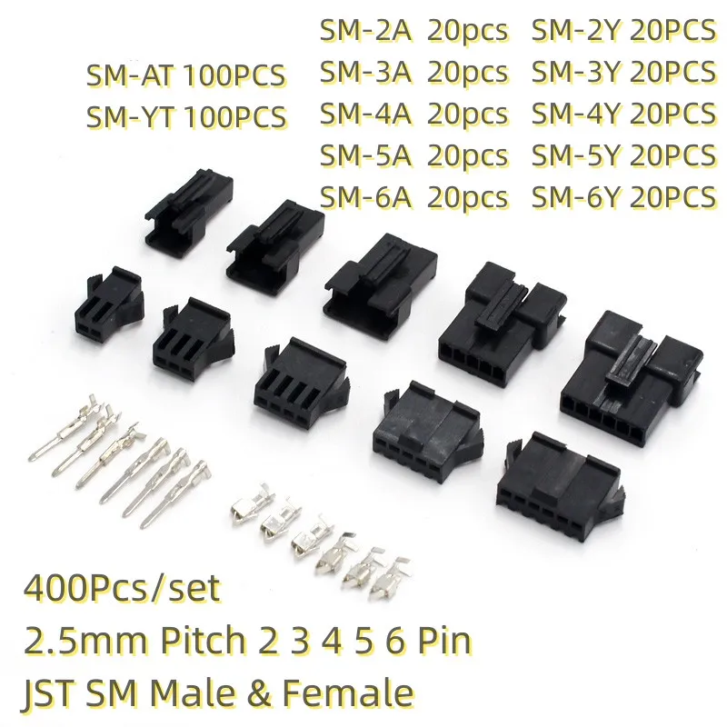 2,5mm Pitch 2 3 4 5 6 Pin JST SM Männlich & Weiblich (400 Stück) – Bild 2