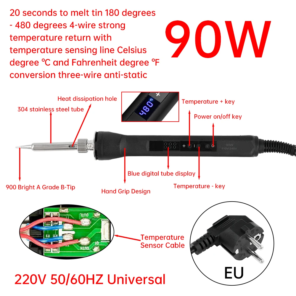 220V 90W Einstellbare Temperatur Digitale Lötkolben Set Kit Reparatur – Bild 5