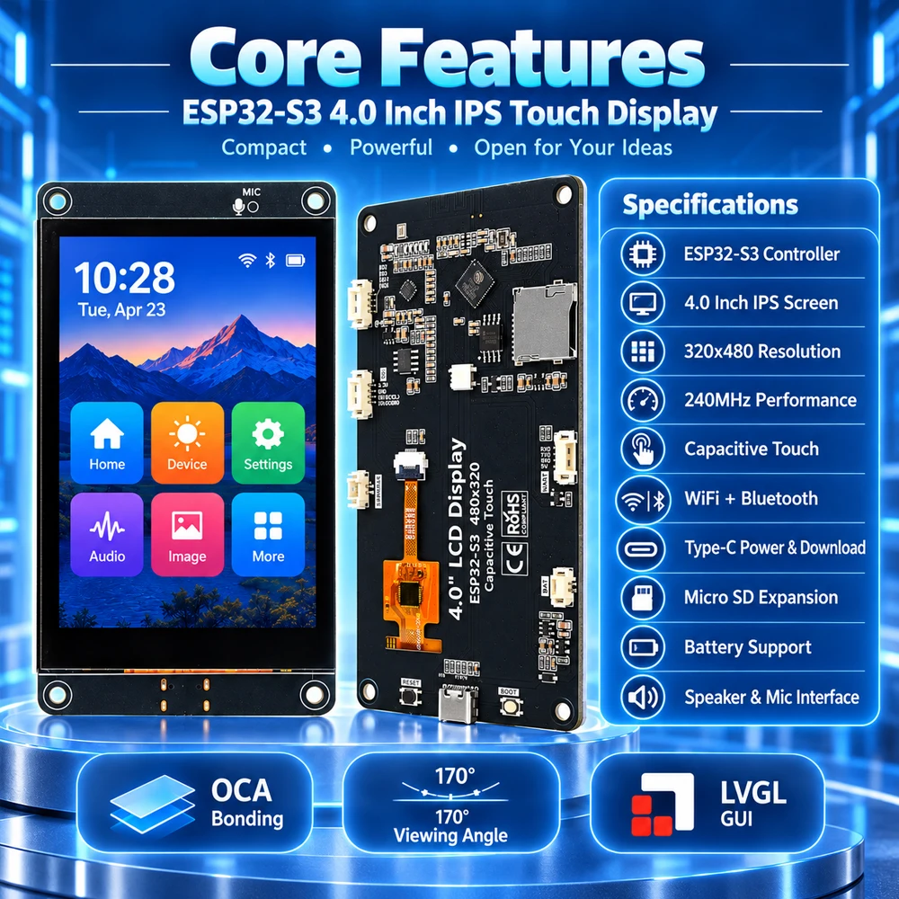 ESP32 S3 4,0 Zoll IPS Kapazitiver Touchscreen 320x480 240MHz WiFi – Bild 6