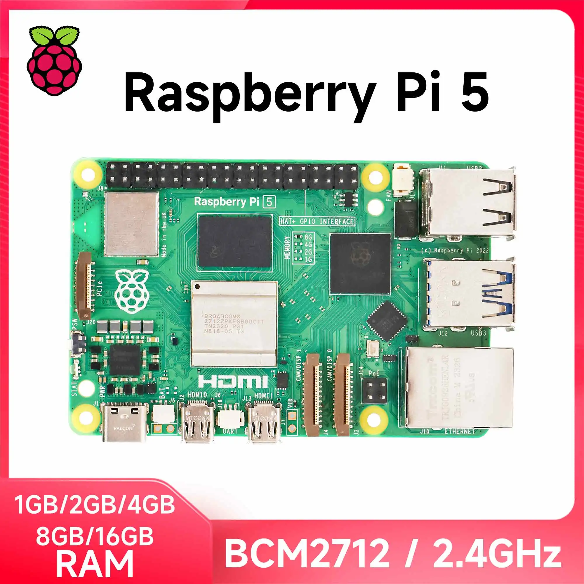 Raspberry Pi 5 1G 2G 4G 8G 16G RAM-Entwicklungsboard AI großes Modellbausatz elektronisch