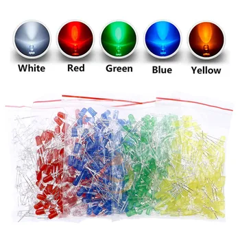 3 mm 5 mm 10 mm LED-Dioden-Set, weiß, grün, rot, blau, gelb, Strohhut, lichtemittierende LED