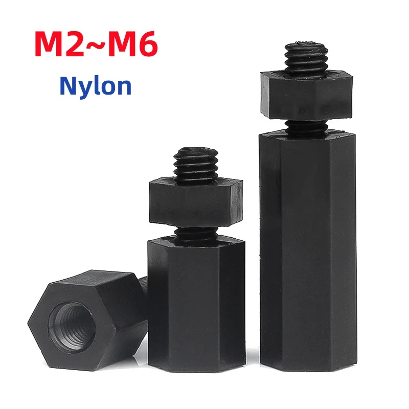 M2 M2,5 M3 M4 M5 M6*L+6/7/8mm Schwarzer Nylon-Abstandshalter, männlich zu weiblich, kunststoffisoliert