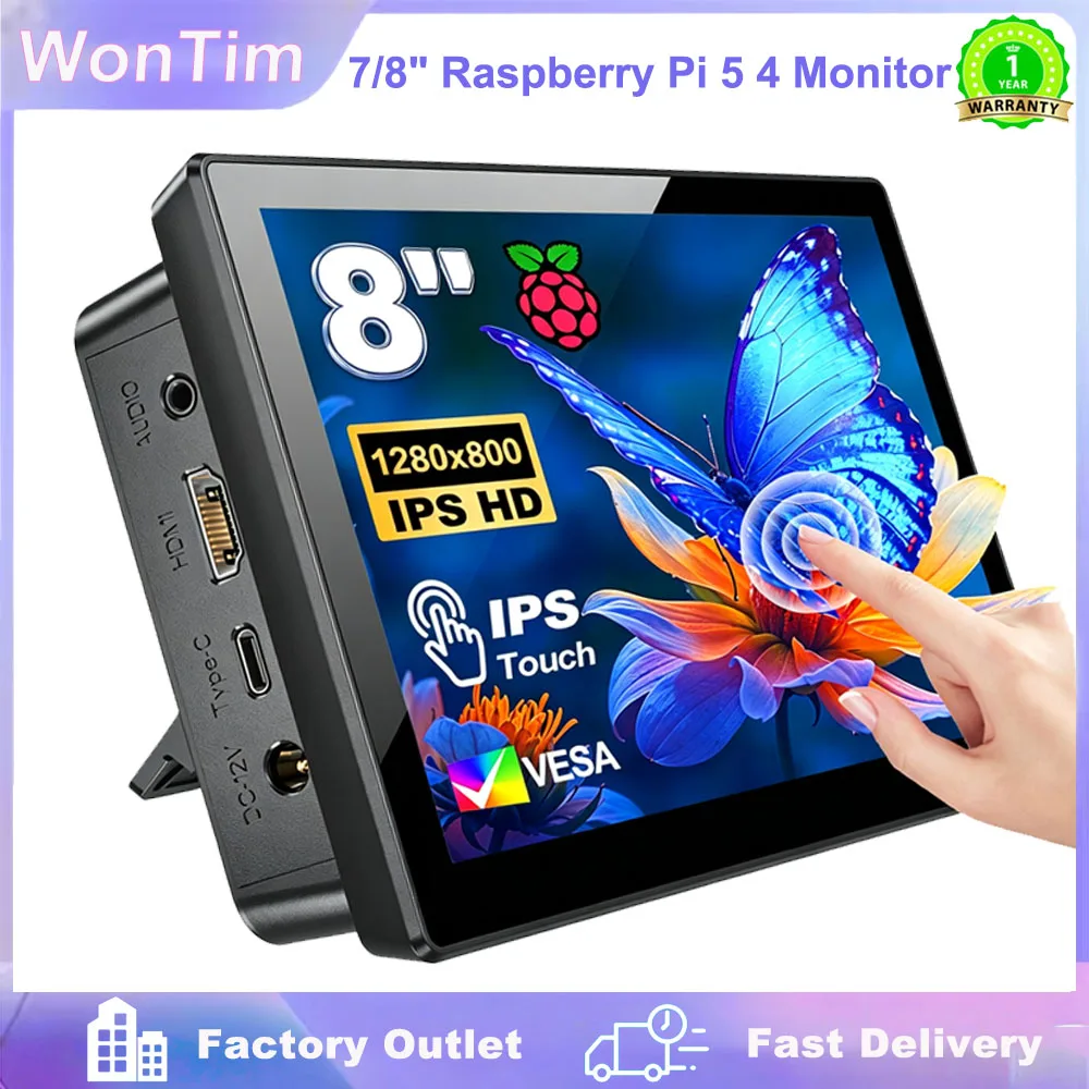Raspberry Pi 5 4 7/8 Zoll Touchscreen IPS 1280x800 HD LCD HDMI-Display für RPI 4B 3B+ 3B PC Sekundärbildschirm