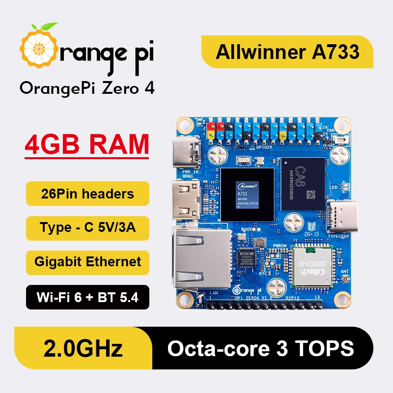 Orange Pi Zero 4 4GB DDR5 Mini-PC Allwinner A733 Entwicklungsboard Orange Pi Zero4 Einplatinencomputer