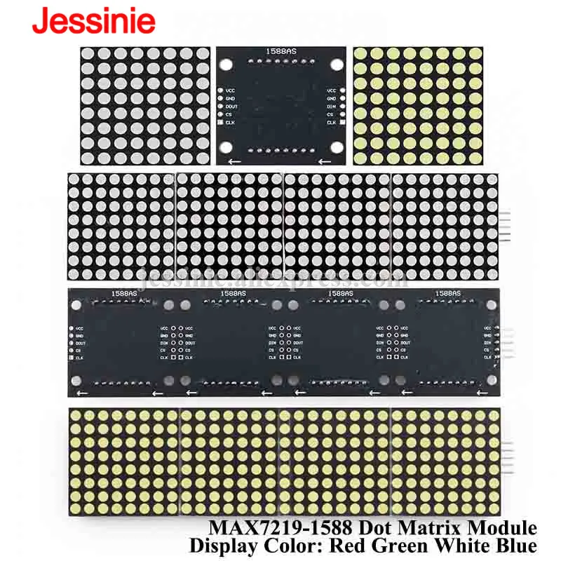 MAX7219 MAX7219-1588 Dot-Matrix-LED-Digitalanzeige 8x8 Dot-Matrix-Modul Display Rot Grün Weiß Blau Farbe