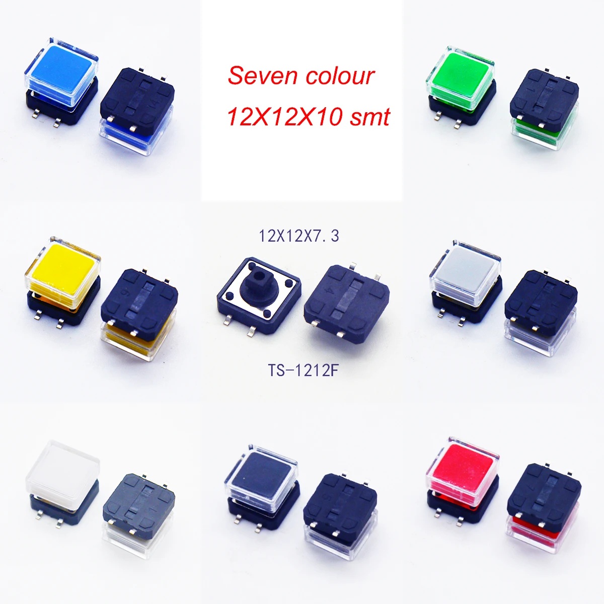 12x12x10mm Taktschalter mit Kunststoffkappen Momentary (10 Stück) – Bild 4