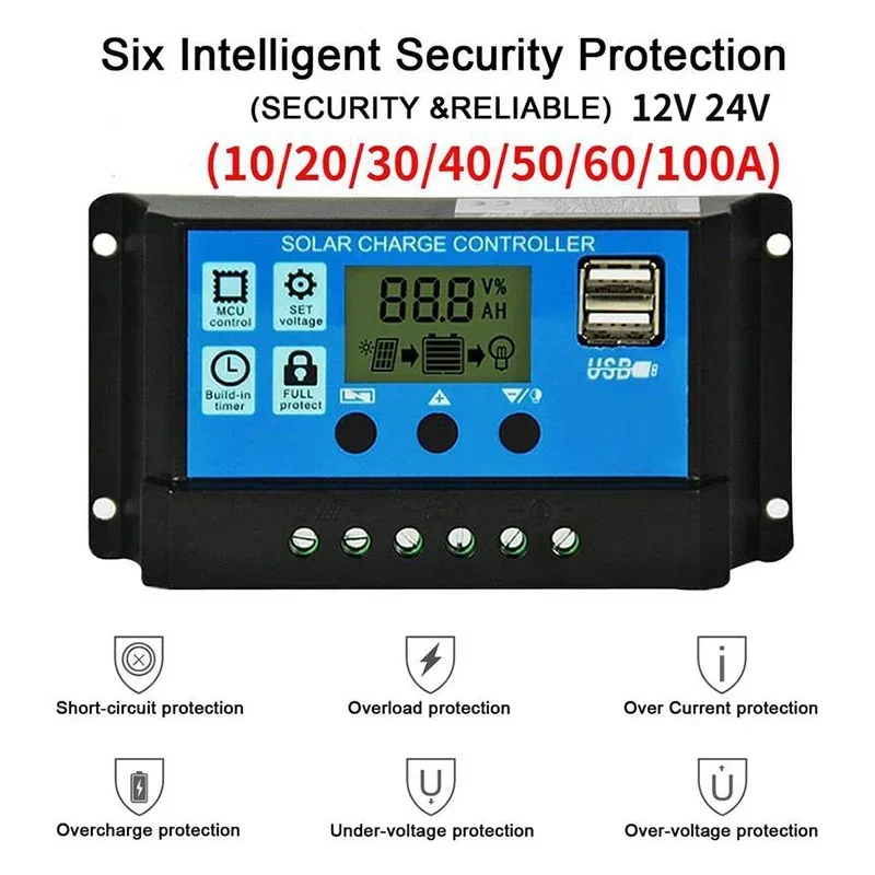 Solarladeregler 10 A bis 100 A LCD-Display Dual USB Auto Regulator – Bild 4