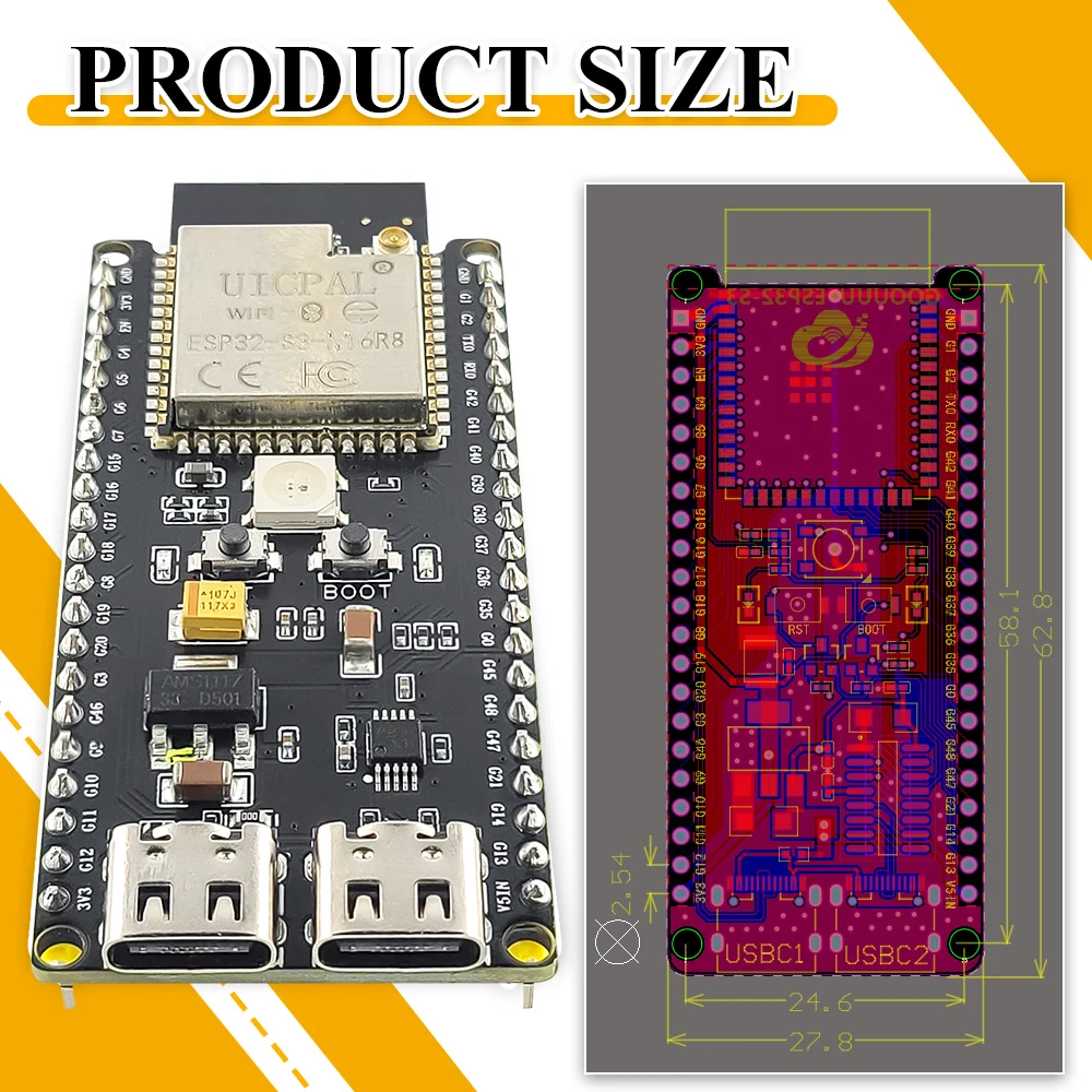 ESP32-S3-DevKitC-1 Entwicklungsboard-Kit mit 2,8 Zoll TFT LCD BT 2.4G – Bild 4