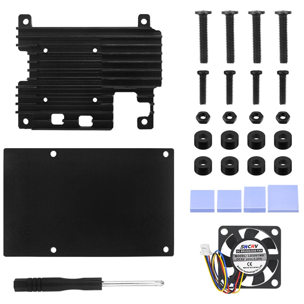 Aluminium-Schutzhülle für Raspberry Pi5-Motherboards mit Lüfter zum Abkühlen der Temperatur