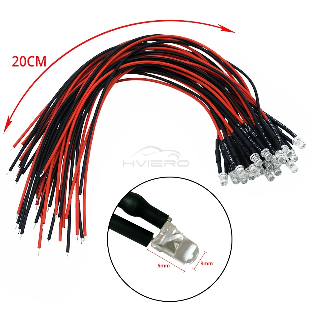 5/10/20X 3mm Runde LED 5-12V 20cm Vorverdrahtet Weiß Blau Gelb Diode – Bild 6